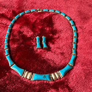 Beautiful Vintage Turquoise Silver Mexico 950 Choker+Earrings Set 💙